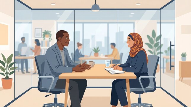 Workplace Mental Health Counseling Session Employee Wellbeing Office Meeting Vector Illustration