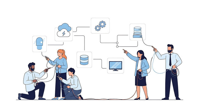 Business team, collaboration, workflow, process, illustration, flat design, office, communication, technology