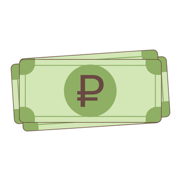 Russian ruble currency banknotes stack with ruble symbol on white background