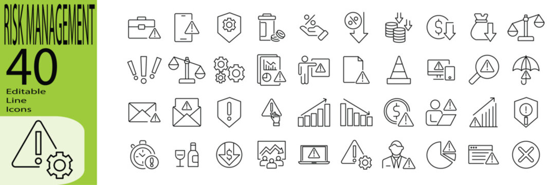 Risk Management icon set. Editable stroke. Vector illustration.
