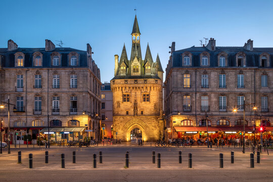 Bordeaux, France - view of Porte Cailhau at dusk. Medieval city gate build in 1495