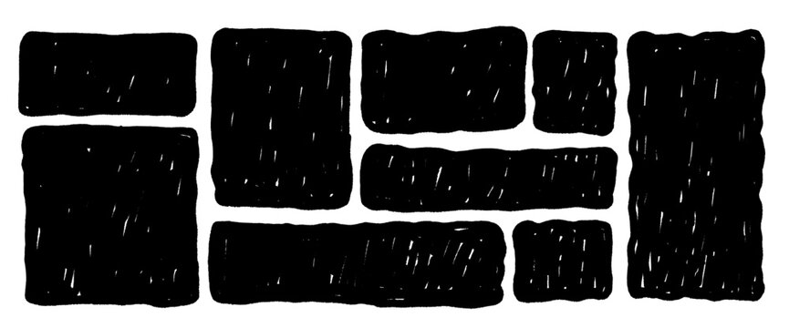 Wavy grunge rectangle frames with irregular edges. Curvy square quote borders and scalloped labels. Text boxes doodle elements, geometric speech bubbles. Vector crayon kids shapes isolated no bg.