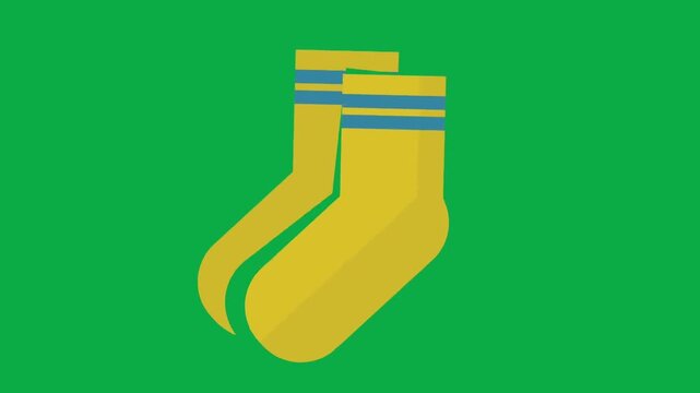 Yellow athletic socks icon animation with blue stripes on green screen background
