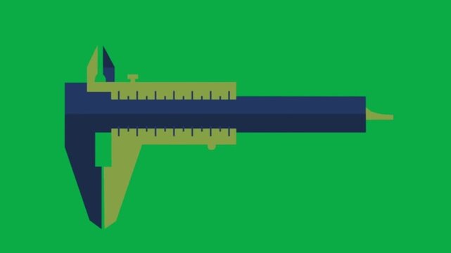 Vernier caliper tool animation for measurement on green screen background backdrop