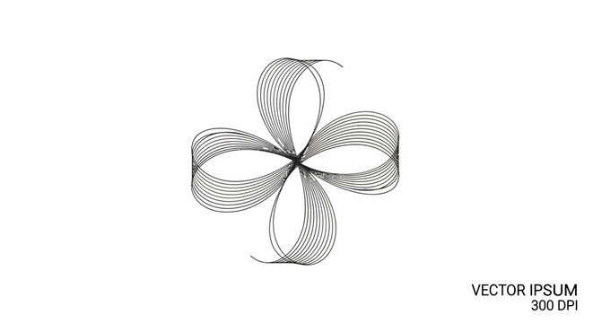 Intricate vector illustration of a four-petal symmetrical flower pattern with loops isolated on transparent background, isolated on white background, Vector