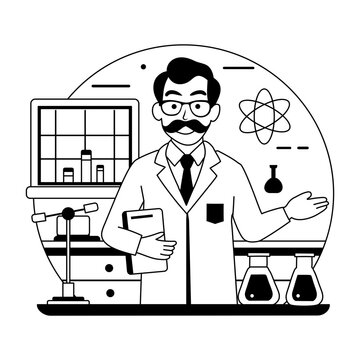 A glyph style illustration showing a lab researcher