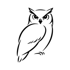 Logotipo con dibujo minimalista con líneas de un búho visto de perfil con la cabeza girada mirando de frente  © teracreonte