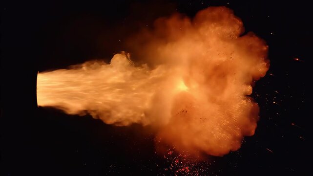 Intense fire burst with scattering sparks on a dark background for energy power impact.