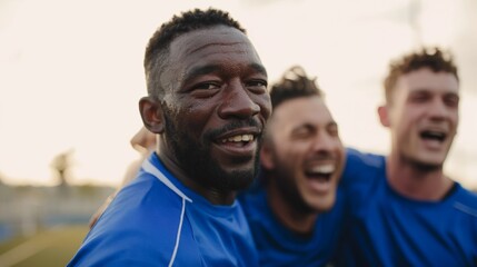 Fototapeta premium Jubilant Soccer Team Celebrating Victory, Captured Moment