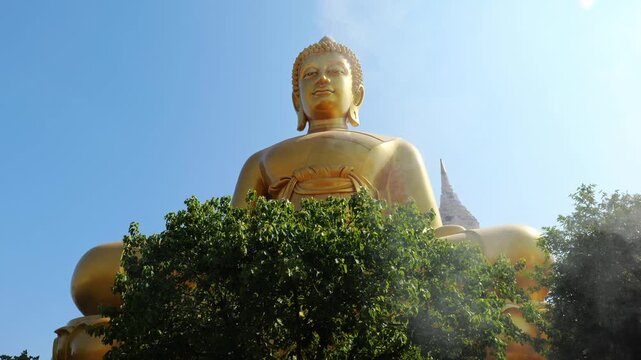 Giant Buddha Statues in Bangkok at Wat Paknam Phasi Charoen. Dhammakaya Thep Mongkol Buddha, Largest Buddha Statue in Bangkok Thailand