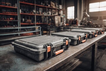 Fototapeta premium Rugged hard-plastic protective case for industrial equipment with reinforced corners and foam interior