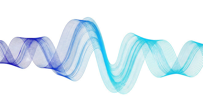 Abstract dynamic sine wave with translucent blue and cyan lines flowing gracefully on a transparent background from a top-down view modern tech concept