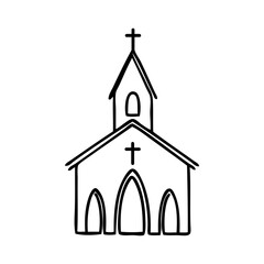 Dibujo minimalista con una única línea de una iglesia cristiana clásica © teracreonte
