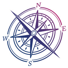 Stylized compass rose with gradient colors and cardinal directions, point of int © Saharima