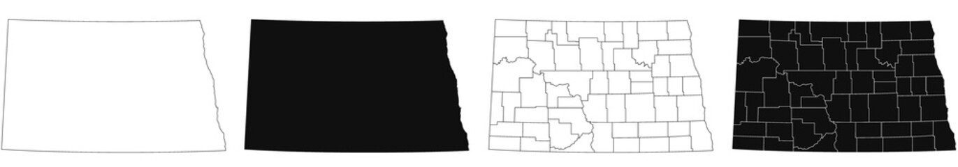 Obraz premium North Dakota administrative map, North Dakota outline and counties state map set - illustration version