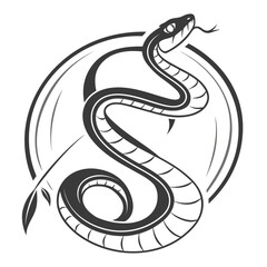 Fototapeta premium S-shaped snake illustration within a circle with s shape, black and white