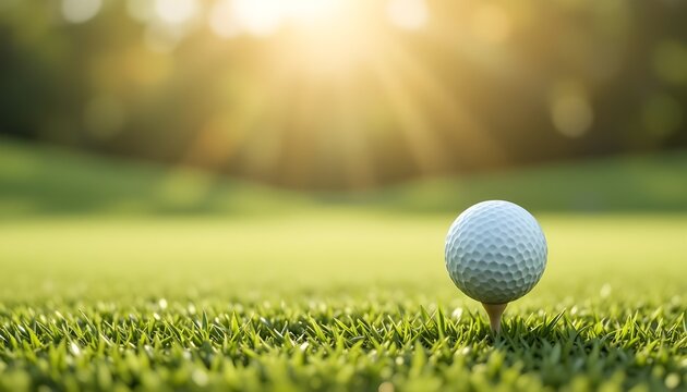 Golf Ball on Tee with Sunlit Lawn &ndash; 3D Realistic Background