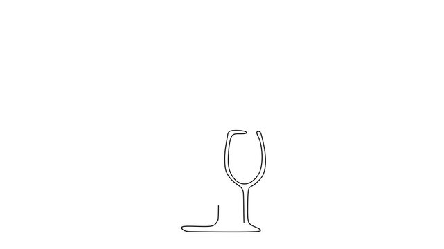 Animated self drawing of continuous line draw of  Wine bottle, wine glass and corkscrew   Full length one line animation. 4K	