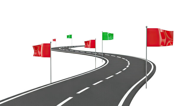 Winding Road with Red and Green Flags