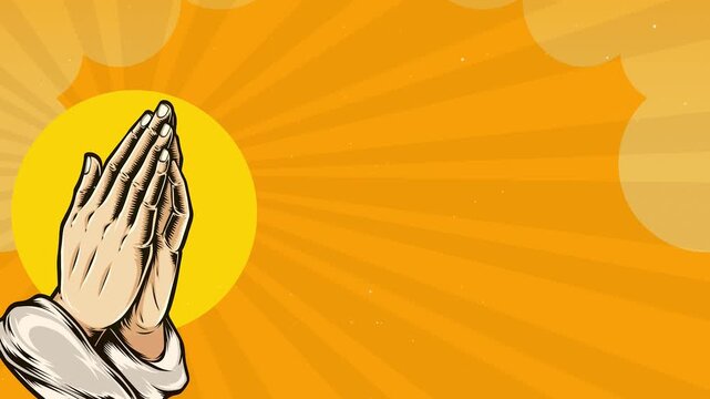 Golden Sunset Praying Hands. Warm Spiritual Devotion Background with Copy Space. Motion Studio Christian Set.