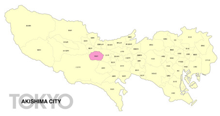 Fototapeta premium [日本地図] 東京都昭島市の市区町村名入り位置地図 (英語)