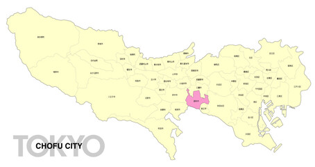 Fototapeta premium [日本地図] 東京都調布市の市区町村名入り位置地図 (英語)