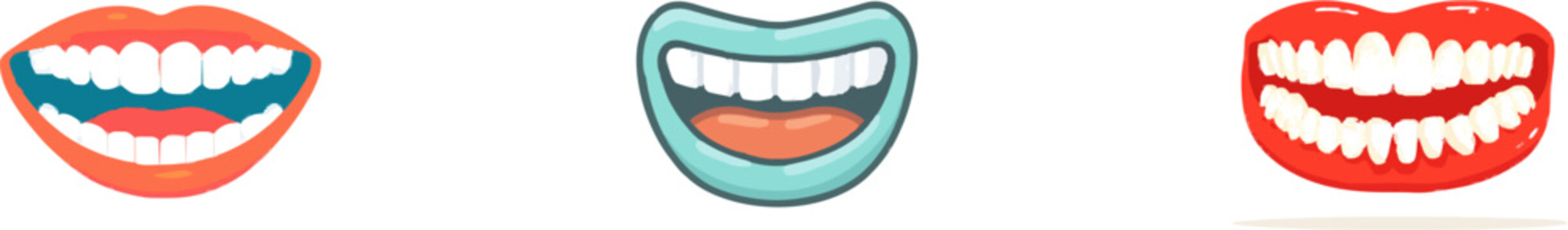 A minimalist flat vector illustration of a stylized set of false teeth or dental implant in white and soft pink against a pure white background