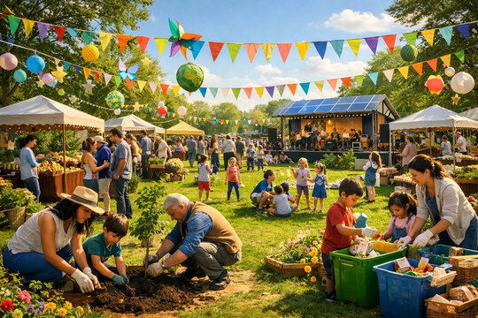Earth Day Festival Celebration with Community, Sustainability, Tree Planting and Eco Activities in Sunny Park
