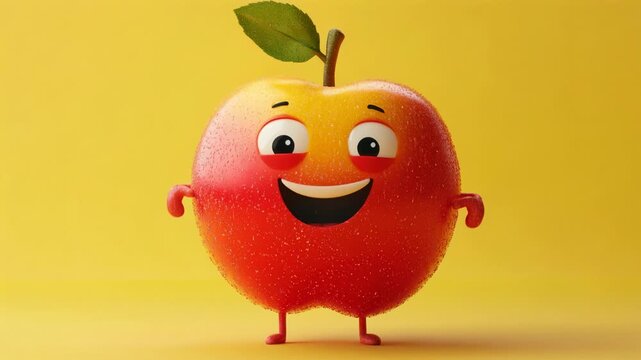 Cute cartoon apple character showing a cycle of emotions from happy to tired and then happy again