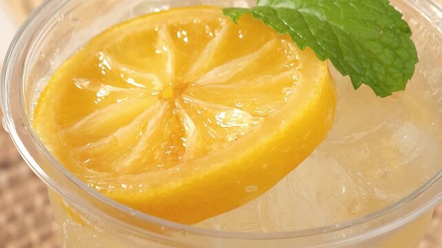 Honey lemon soda in a glass.