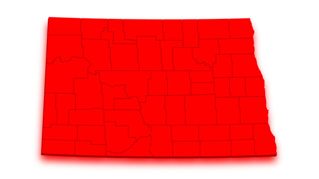 glowing red neon map of North Dakota.