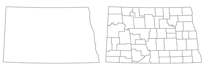 Obraz premium North Dakota administrative map, North Dakota outline and counties state map set - illustration version