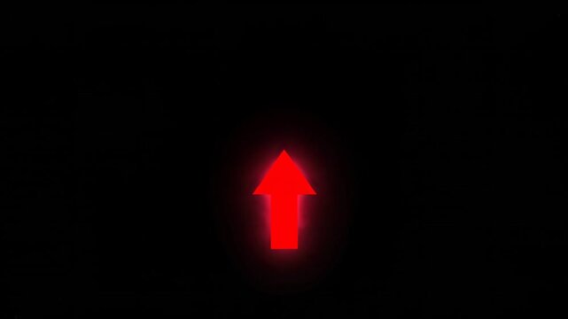 Animated bright red glowing arrow dynamically changing direction from down to up and back again as a graphical interface element