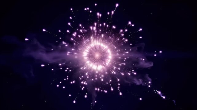 Purple Magenta Energy Explosion with Glowing Particles and Volumetric Smoke in Cinematic Night Sky Seamless Loop