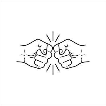 Two fists meeting in a fist bump gesture during a friendly greeting in a simple line art style Isolated on white background