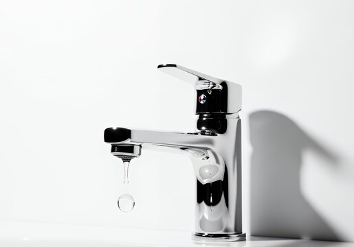 This is an image showing a faucet with a drop of water