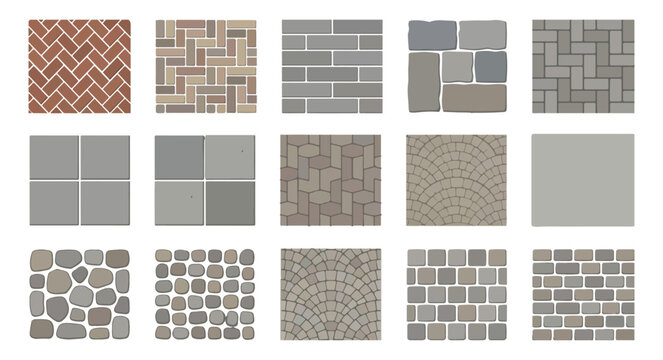Top View Paving Pattern Vector Set for Landscape Architecture and Outdoor Flooring Material Site Plan Symbols
