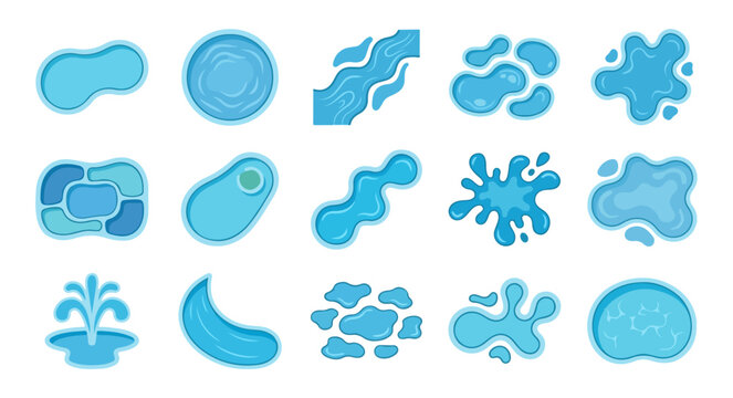 Top View Swimming Pool and Water Feature Vector Set for Landscape Architecture and Garden Site Plan Mapping