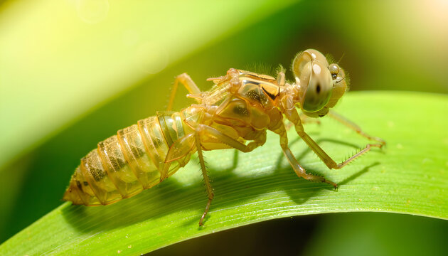Dragonfly nymph exuvia molting creating new life