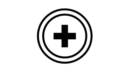 Obraz premium Black and white plus symbol within double circles on white background
