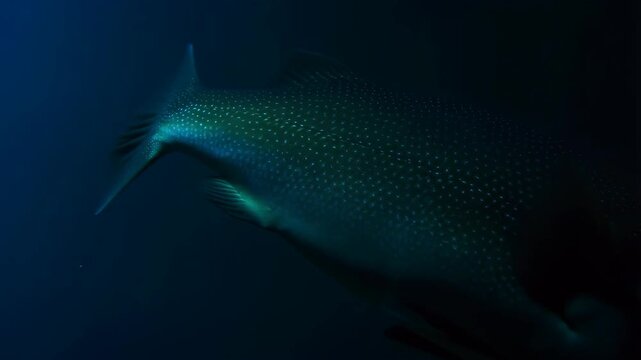 Fish deep sea with rows of bioluminescent spots swimming in dark water featuring ocean, marine life, underwater with aquatic and animal elements for