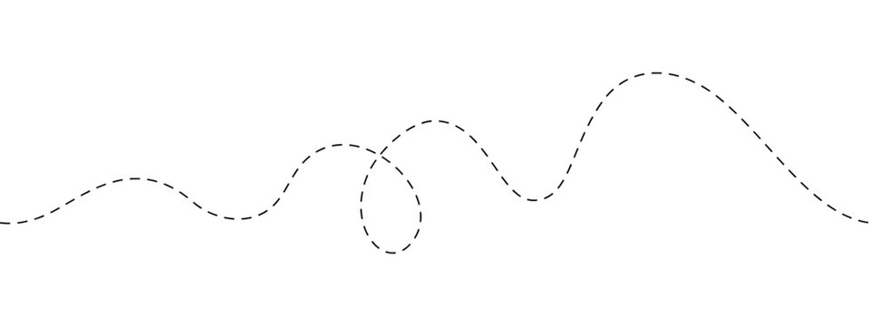 Minimal dashed curved line with smooth flowing path, seamless abstract doodle divider for modern clean layouts