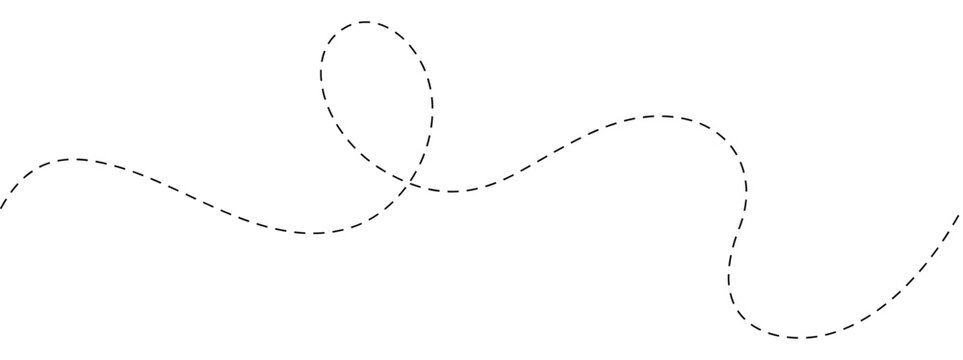 Playful dashed looping curve line with smooth flow, seamless abstract doodle path for decorative and creative use