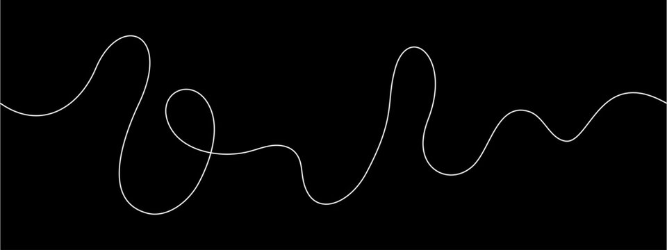 Smooth glowing squiggly line on dark background, seamless neon wave element for futuristic digital and tech design