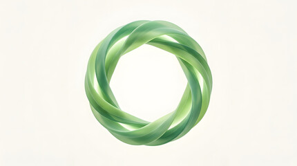 Naklejka premium Smooth green circular ring with intertwined abstract shapes representing eco friendly loop isolated on neutral background