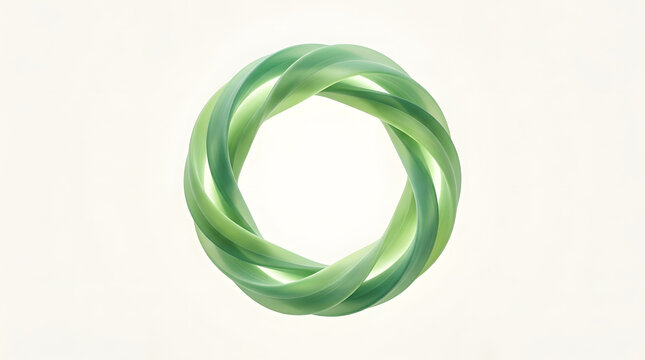 Smooth green circular ring with intertwined abstract shapes representing eco friendly loop isolated on neutral background