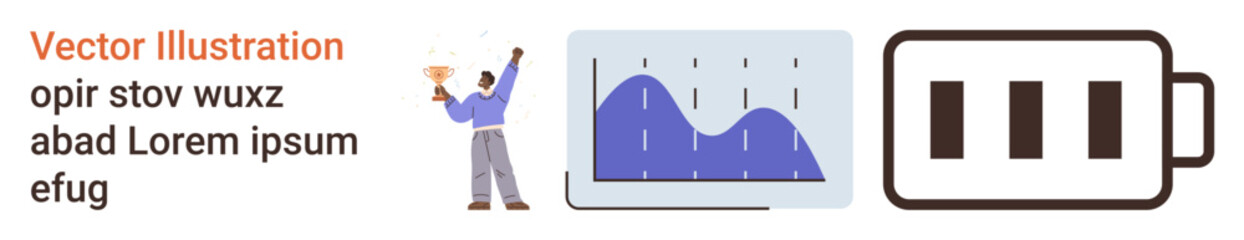 Data visualization, energy monitoring, analytics, performance tracking, business tools, digital tech. A person stands near a graph and battery. Data visualization and energy monitoring concepts © robu_s