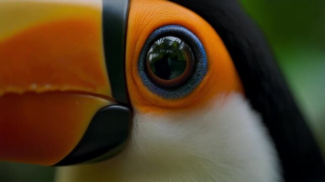 close up portrait of an orange toucan