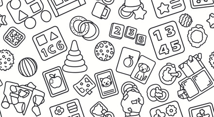 Naklejka premium Black and white baby toys illustrations.