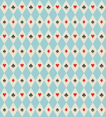 Seamless geometric Alice in Wonderland party full suit of cards for tea party, birthday celebration, or game night © Merrell Made